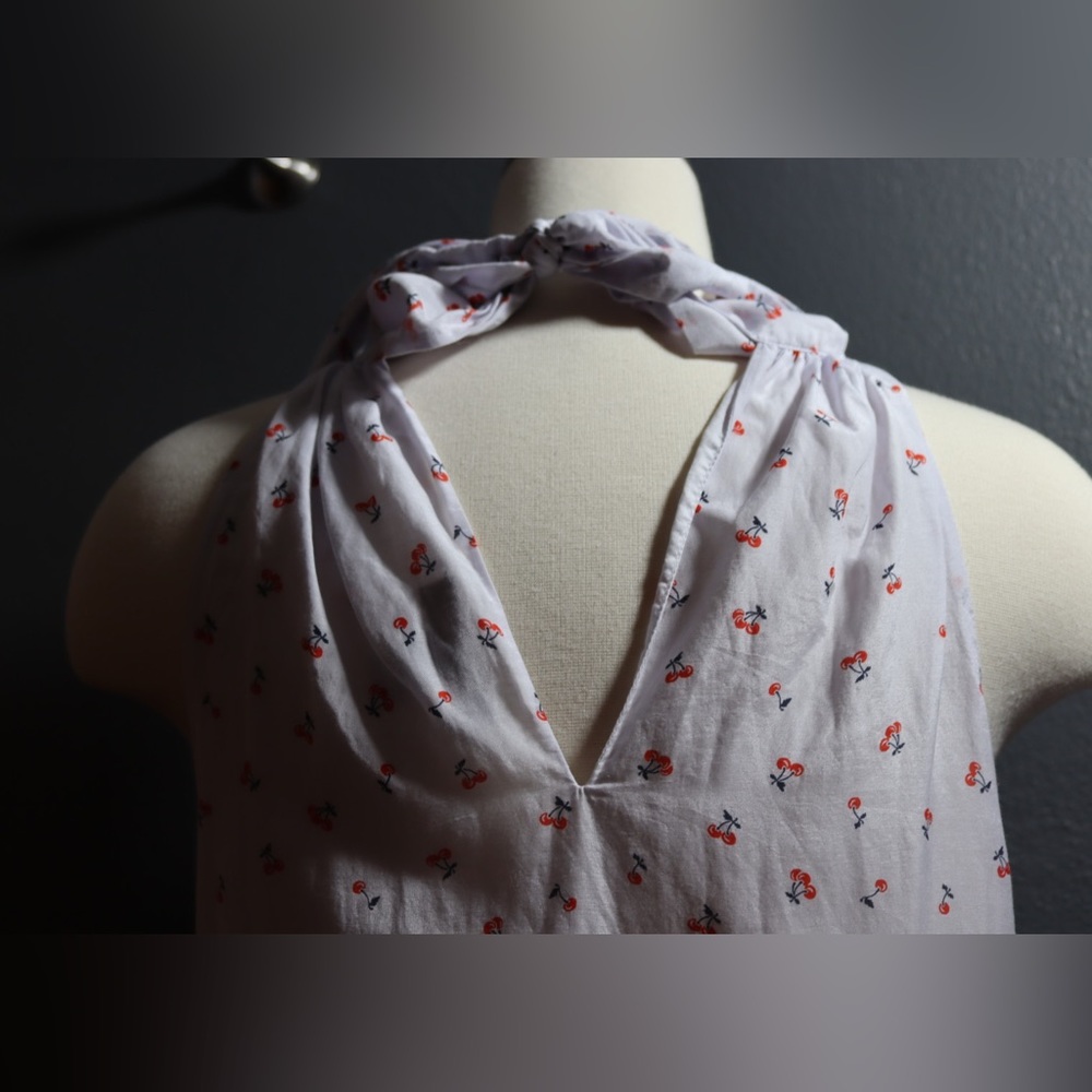 J. Crew high neck, sleeveless top with cherries and back tie, size 2 - Picture 8 of 9